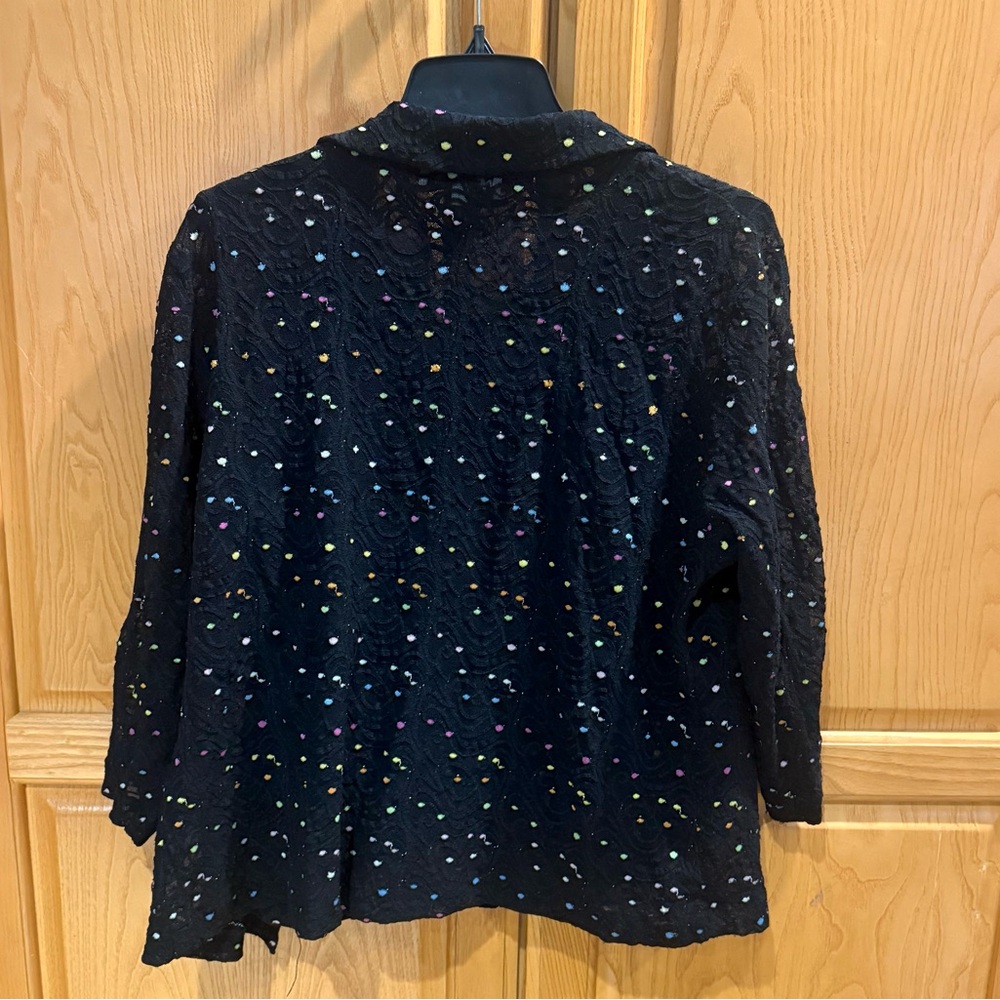 Andria Lieu Two Piece Blouse Tank Set Black Lace With Multicolor Polka Dots XL - Picture 5 of 6